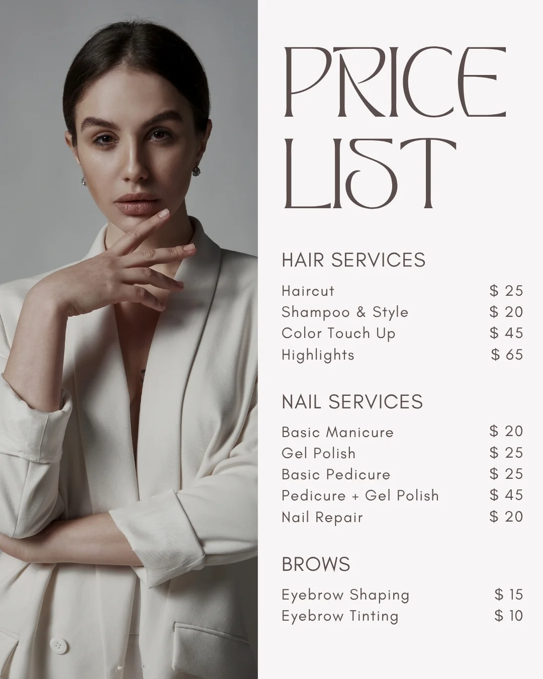 Social media post for beauty salon with price list